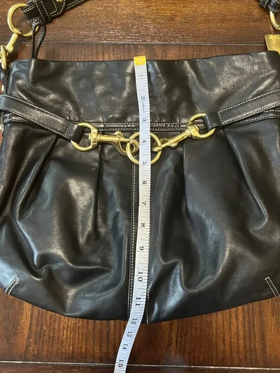 Coach Hamptons Pleated Leather Shoulder Bag Purse Gold Hardware Y2K Hobo - Picture 10 of 11